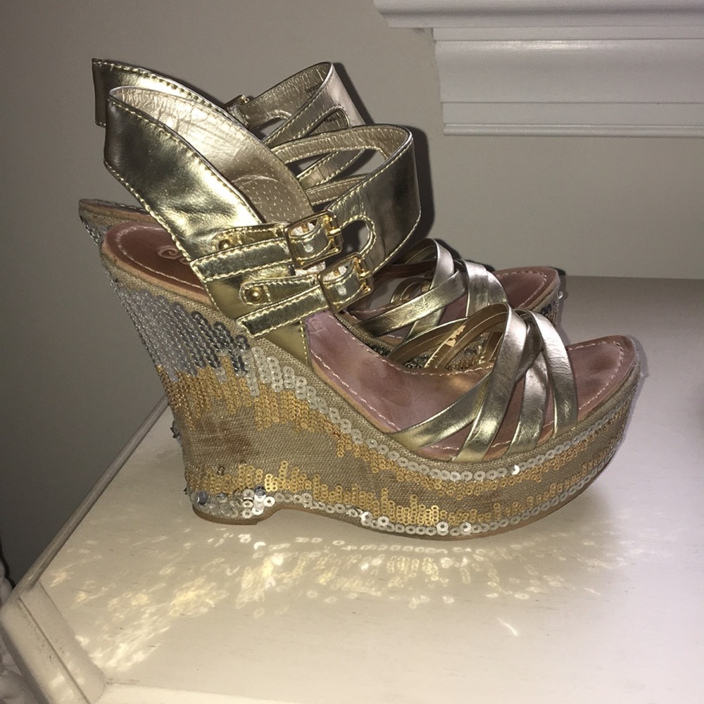 Gold and silver sequin platform heels